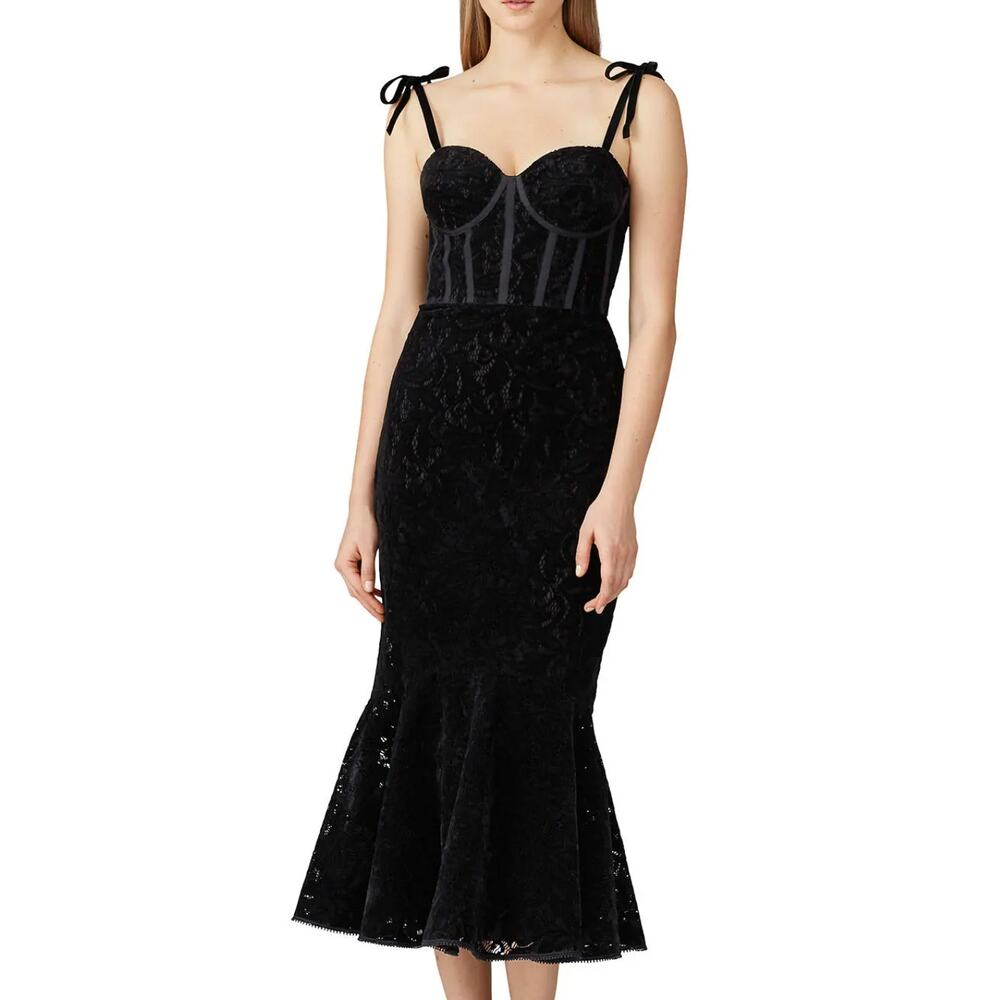 Monique Lhuillier Black Velvet Midi Dress